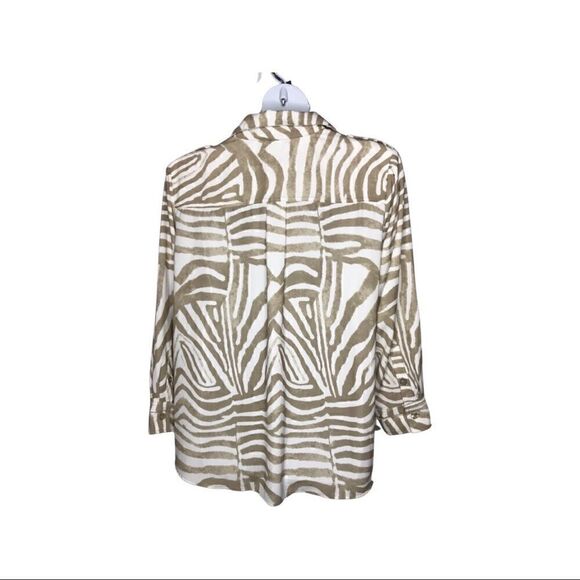 DG2 Diane Gilman PLUS SIZE Tan White Blouse Shirt Jacket Size 2X - Picture 4 of 7